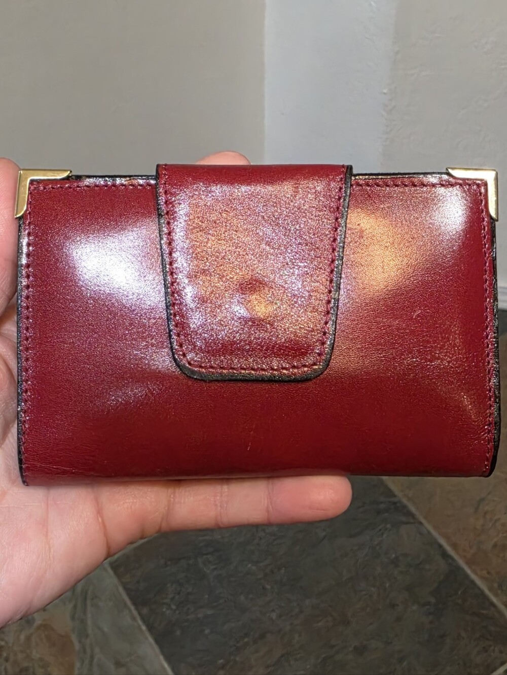 Vintage Florentine Red Leather Bifold Frame Wallet - Oxblood Red - Made in Italy